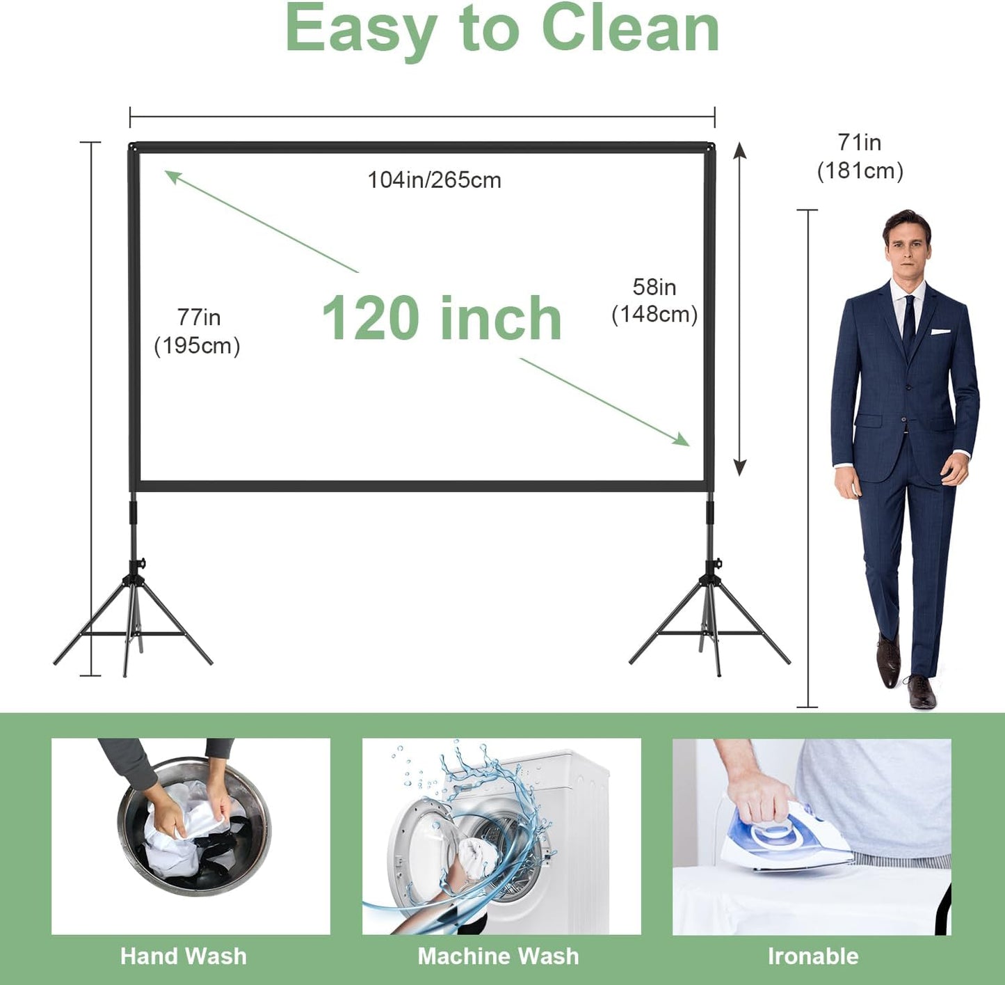 Projector Screen and Stand 120 inch,DUYIKJ Portable Black Backing Projector Screen Indoor Outdoor 16:9 4K HD Wrinkle-Free and Four-Legged Frame Movie Screen with Carry Bag for Backyard Movie Night