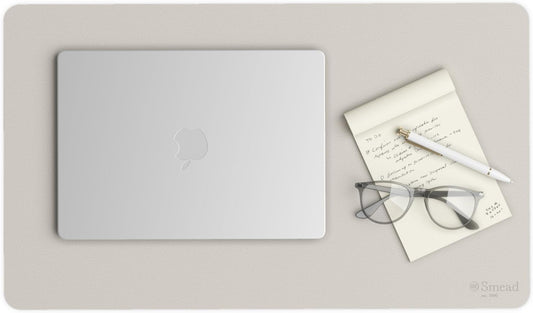 Smead Desk Pad, Vegan Leather Desk Mat with Non-Slip Faux Suede Backing, Perfect Desk Organizer for Office Decor, 23.6” x 13.7” Small, Sandstone (64836)