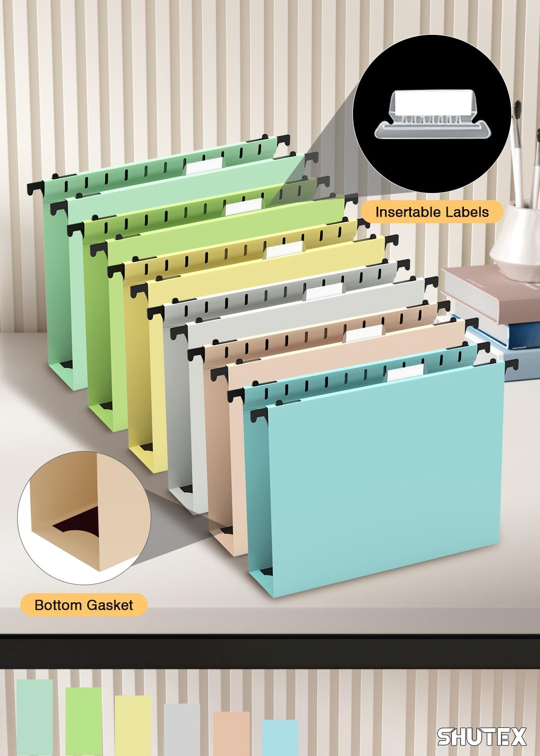 Extra Capacity Plastic Hanging File Folder,12 Pack Reinforced Hang Folders Letter Size,Heavy Duty 2 Inch Expansion,Filing Cabinet Folders,for Bulk Files, Medical Charts, Pastel Colors