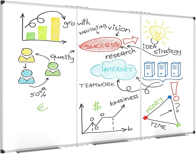 XBoard Extra Large Magnetic Whiteboard 96 x 48 Inch, Giant Foldable Dry Erase White Board with Aluminium Frame & Marker Tray 8' x 4' | Wall Mounted Tri Folding Message Presentation Board