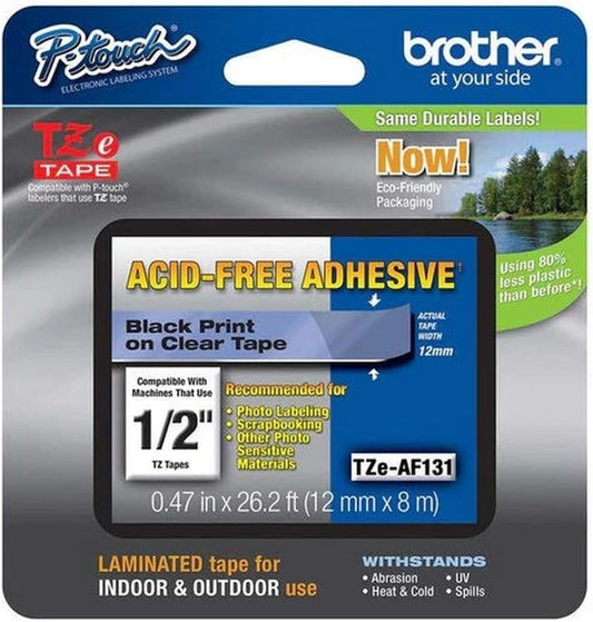Brother Genuine P-touch TZE-MQG35 Tape, 1/2" (0.47") Wide Standard Laminated Tape, Black on Clear, Laminated for Indoor or Outdoor Use, Water-Resistant, 0.47" x 26.2' (12mm x 5M), TZeAF131