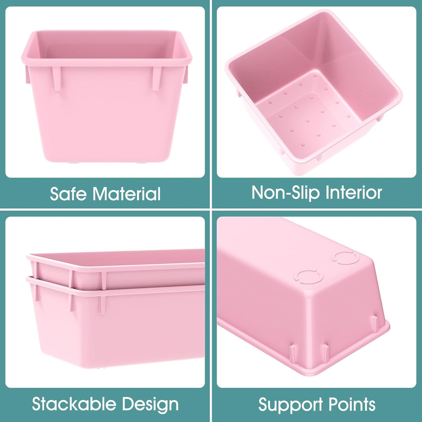 WOWBOX 25 PCS Plastic Drawer Organizer Set, 4 Sizes Desk Drawer Divider Organizers and Storage Bins for Makeup, Jewelry, Gadgets for Kitchen, Bedroom, Bathroom, Office, Pink