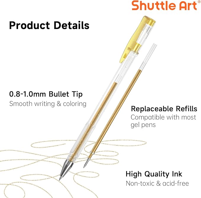 Gel Pen Refills, Shuttle Art 180 Colors (No Duplicates) Gel Pen Refills, 7 Color Types for Kids Adults Coloring Books Drawing Doodling Crafts Scrapbooking Journaling