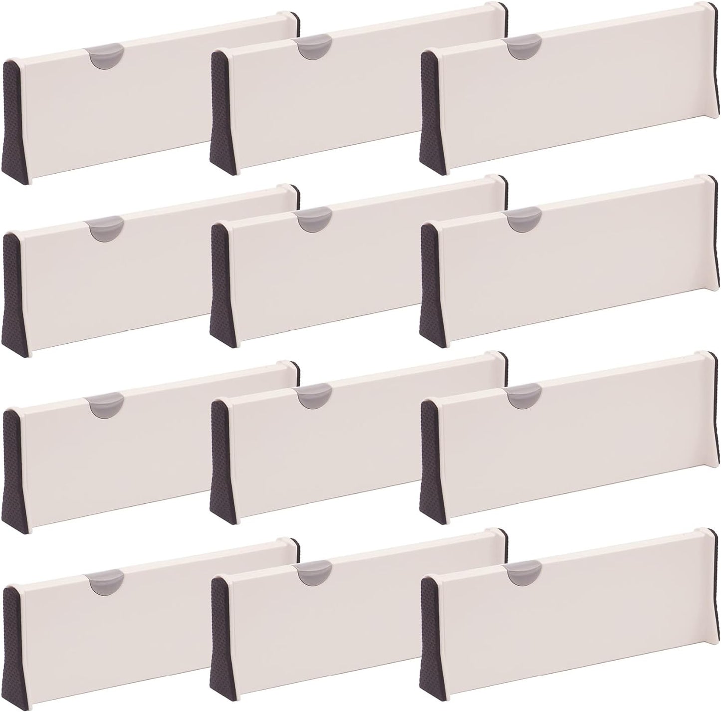 DIOMMELL 12 Pack Adjustable Plastic Drawer Dividers, White, 4"H x 11"-17"L, Expandable Organizers for Kitchen, Bedroom, Closet, Bathroom & Office Drawers