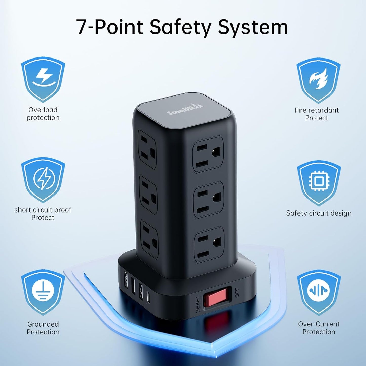 PD 20W USB C Surge Protector, Mini Power Strip Tower Travel 12 AC 4 USB Power Strip with USB Ports 10FT Overload Protection for Home Office