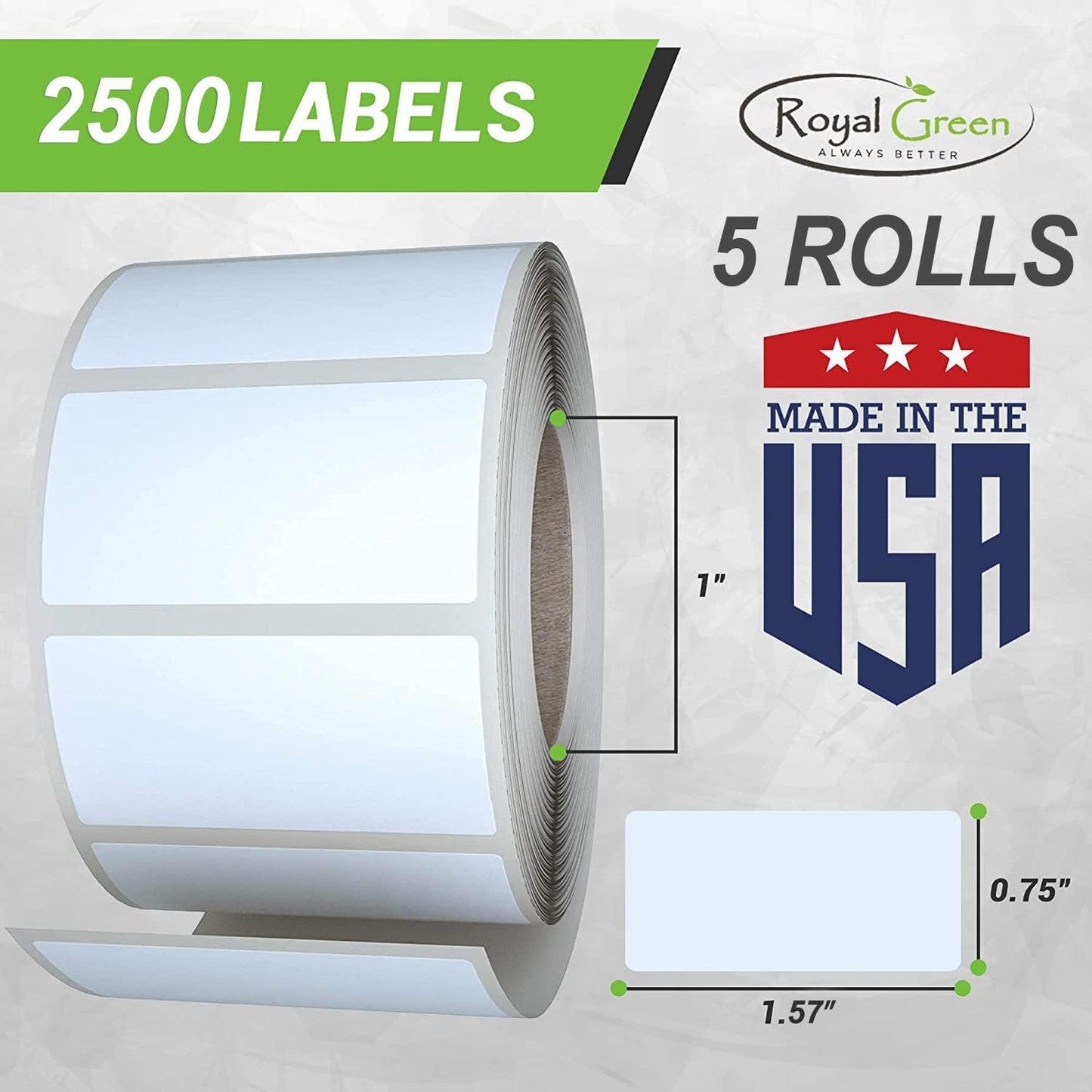 Neon Red Sticker Label Rolls 1.57" x 0.75", 5 Rolls- 2500-Pack, Rectangular Easy Write Labels 40mmx19mm by Royal Green
