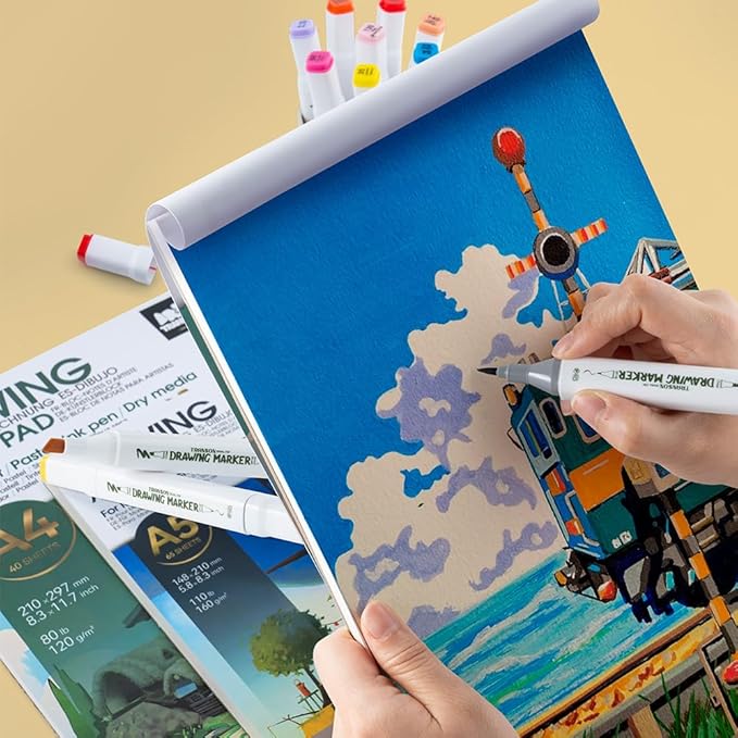 TRANSON Alcohol Markers for Drawing Coloring 24 Colors Dual-tip Brush and Chisel Tips