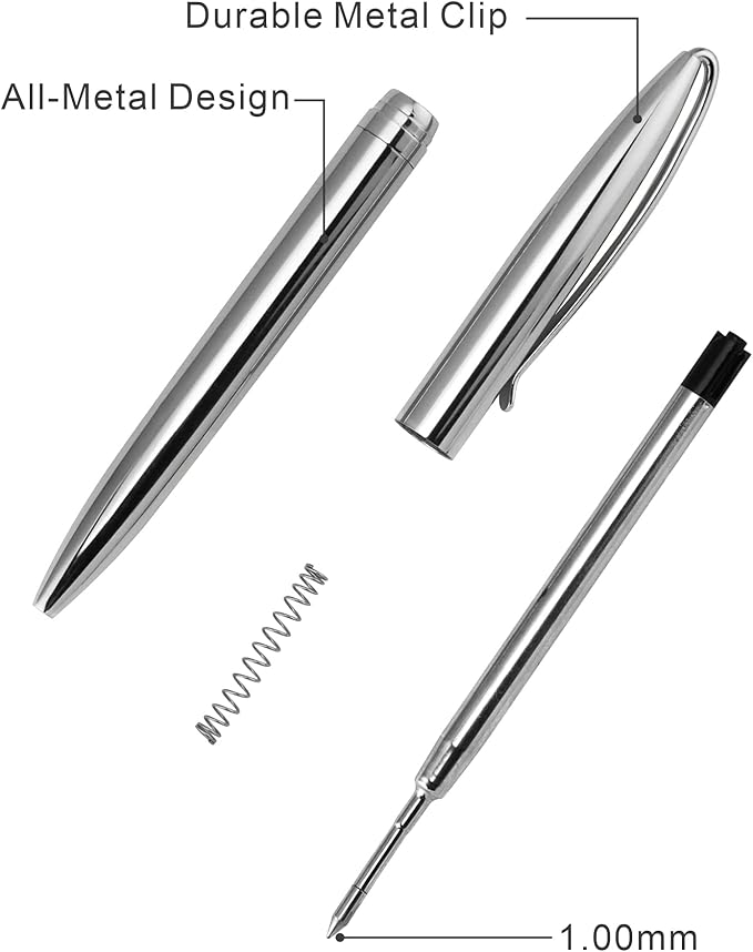 Cambond Metal Ballpoint Pens - Black Ink Fancy Pens 1.0mm Medium Point Bulk for Guest Book Uniform Christmas Gift, 3 Pens with 6 Refills (Silver)