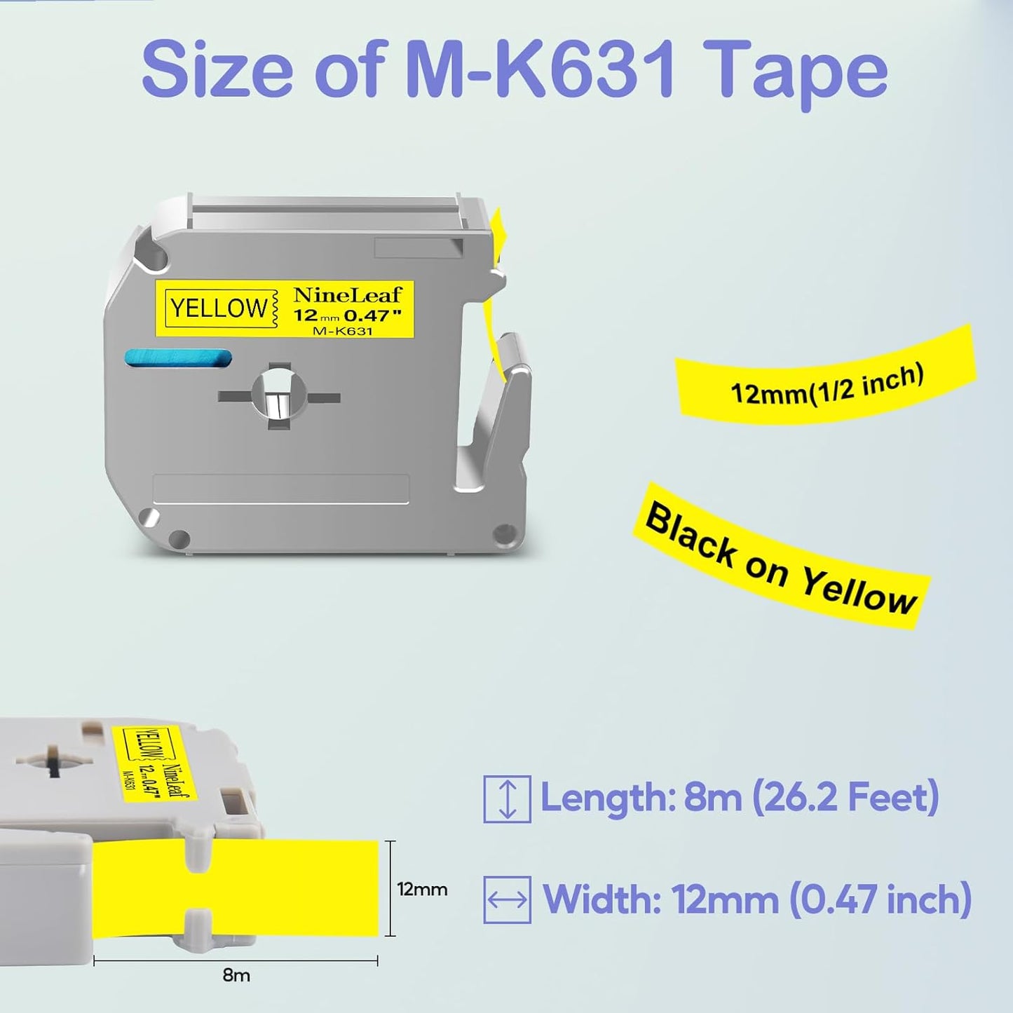 NineLeaf 4 Pack Compatible for Brother P-Touch M Tape M-K631 M-K631S MK631 M631 12mm 0.47'' Black on Yellow Label Tape for PT-70BBVP PT-70BMH PT-70HK PT-70HOL PT-70HOT Label Maker