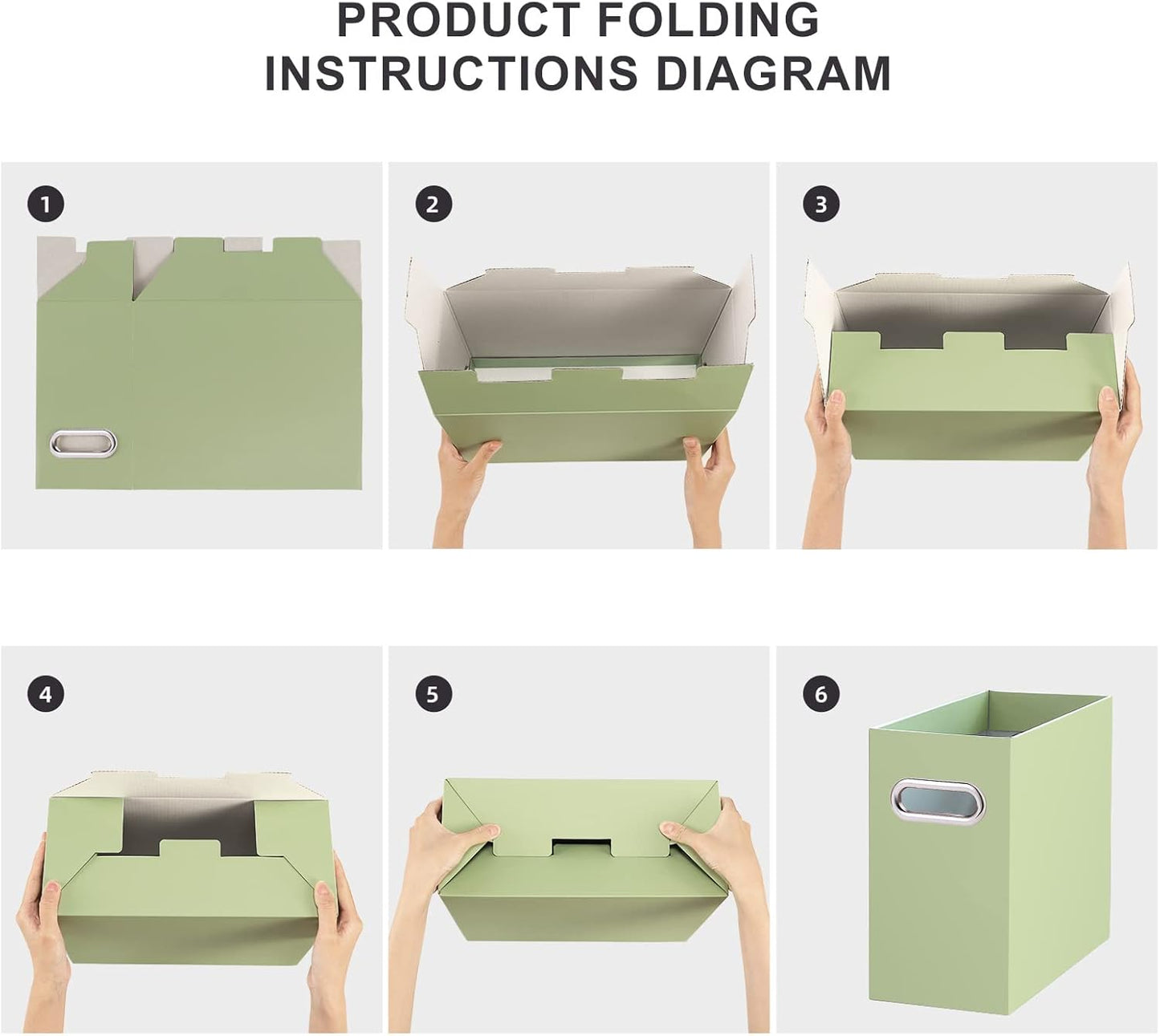Oterri File Organizer, 2 Packs Small Storage Box, Cardboard File Folder Organizer, Collapsible File Box for Hanging File Folders Letter Size, Portable Filing Organizer with Handle (Green)