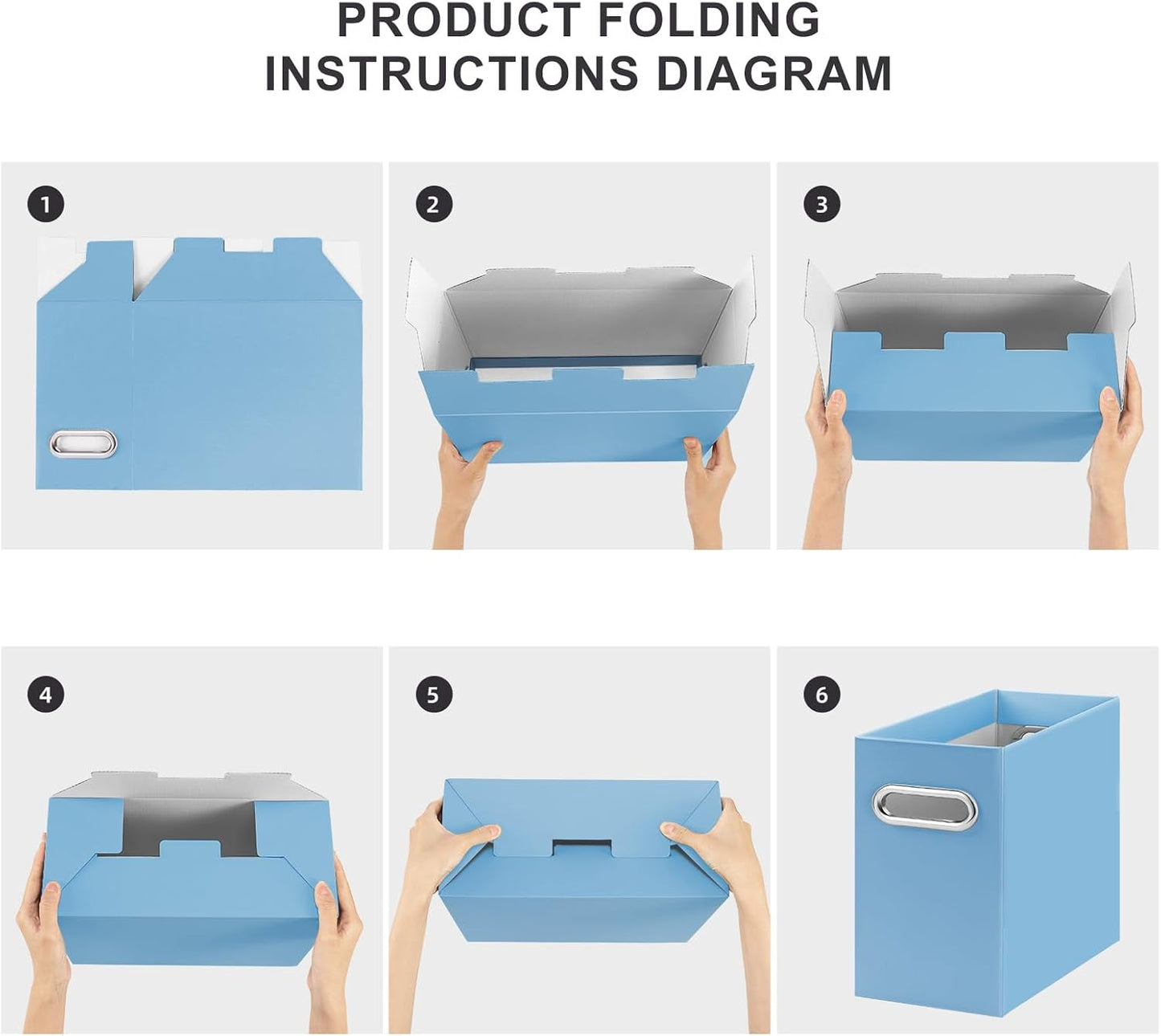 Oterri File Organizer, 6 Packs Small Storage Box, Cardboard File Folder Organizer, Collapsible File Box for Hanging File Folders Letter Size, Portable Filing Organizer with Handle (Blue)