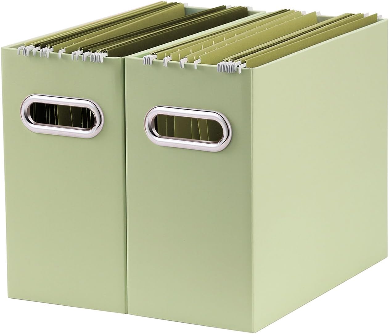 Oterri File Organizer, 2 Packs Small Storage Box, Cardboard File Folder Organizer, Collapsible File Box for Hanging File Folders Letter Size, Portable Filing Organizer with Handle (Green)