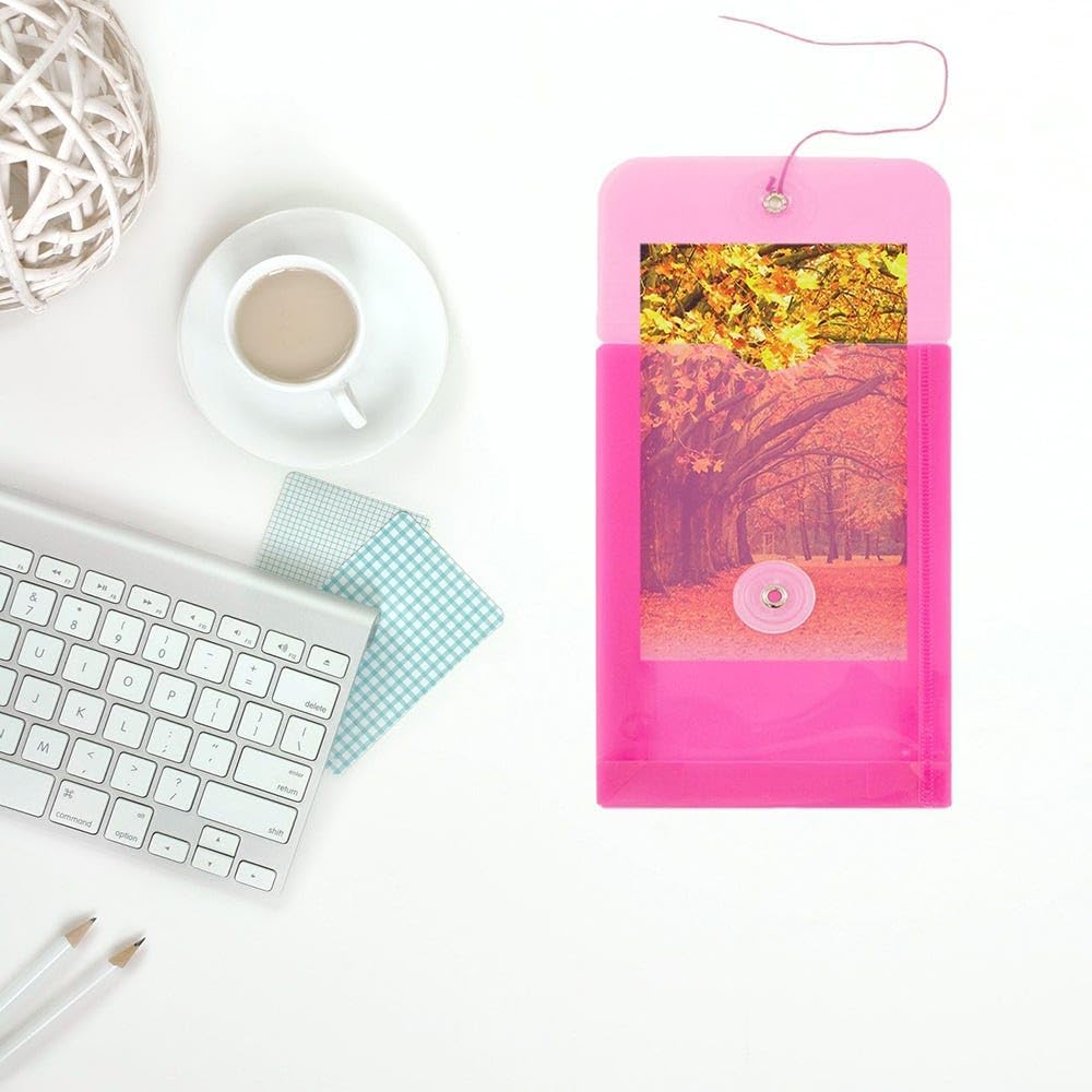 JAM PAPER Plastic Envelopes with Button & String Tie Closure - 4 1/4 x 6 1/4 - Fuchsia Pink - 3/Pack