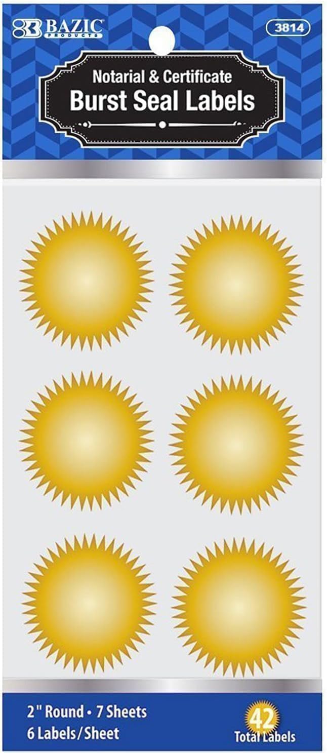 MaxMark Notary Seal Round Pink Embosser for South Dakota State - Includes Gold Burst Seal Labels (50 Count)