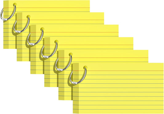 Index Cards 3x5 Inches, 300 PCS, Yellow Flash Cards With Ring, Punched Lined Study Card Ruled Flashcards Notecards, Ruled Front And Blank Back, Note Card for School, College And Home