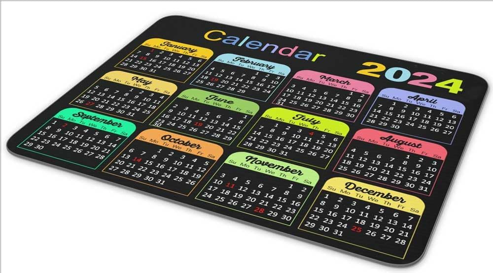 Calendar Mouse Pad, Gaming Mouse Mat with Custom Design, Non-Slip Rubber Base MousePads for Office Home Laptop Travel, 9.5"x7.9"x0.12" Inch (2024 Color Calendar Horizontal)