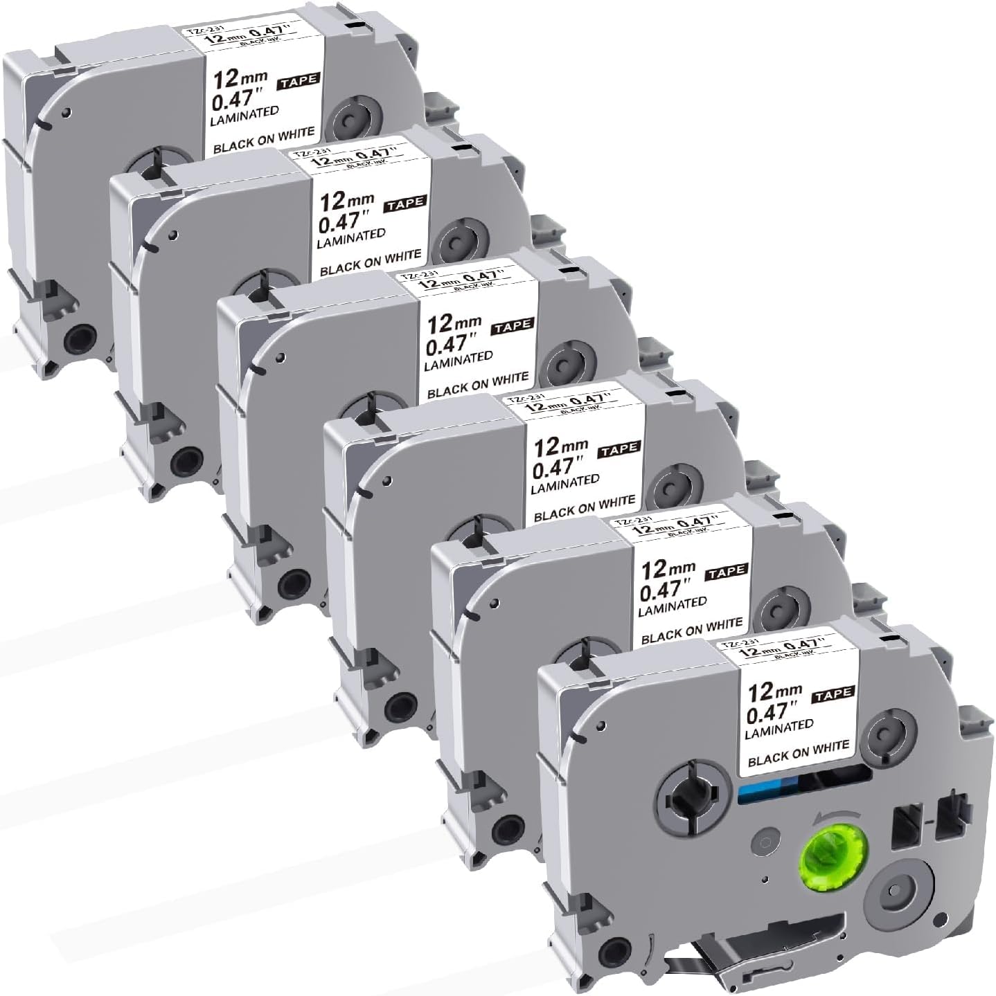 6Pack Label Maker Tape Compatible with Brother PTouch TZe-231 Tape, ½” 0.47”x 26.2 ft Laminated Black on White, for PT-D210, PT-H110, PT-D220, PT-D410, PT-D600