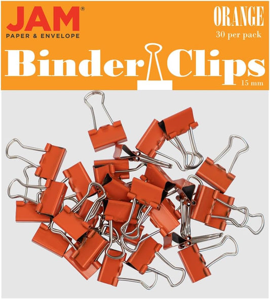 JAM PAPER Colorful Binder Clips - Extra Small - 3/5 Inch (15 mm) - Orange Binderclips - 30/Pack