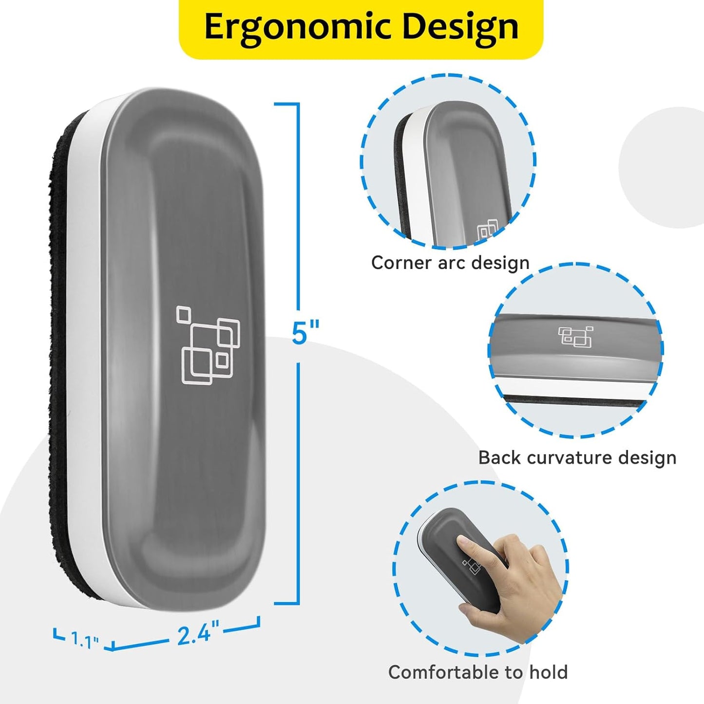 maxtek Magnetic Dry Erase Eraser, Glass Board Erasers, 4 Pack, Whiteboard Eraser for Dry Erase Board, Glass Board, Calendar Board, Office and School Supplies (Gray)