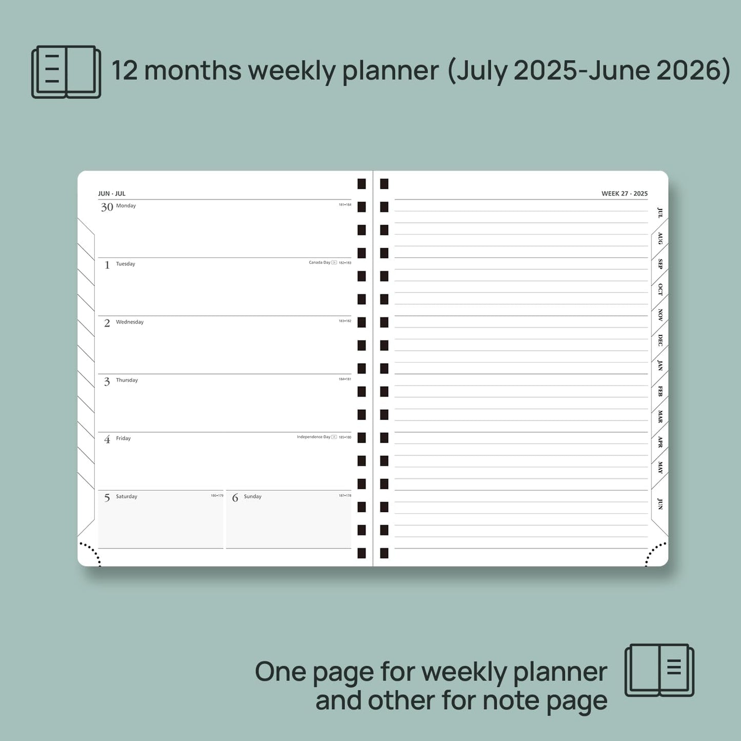 POPRUN Planner 2025-2026 Weekly Notebook (Medium 8.5''x 6.5''), Academic Calendar (JUL.25 - JUN.26) Appointment Book with Monthly Tabs, Spiral Soft Cover, Inner Pocket, 100 GSM - Claret