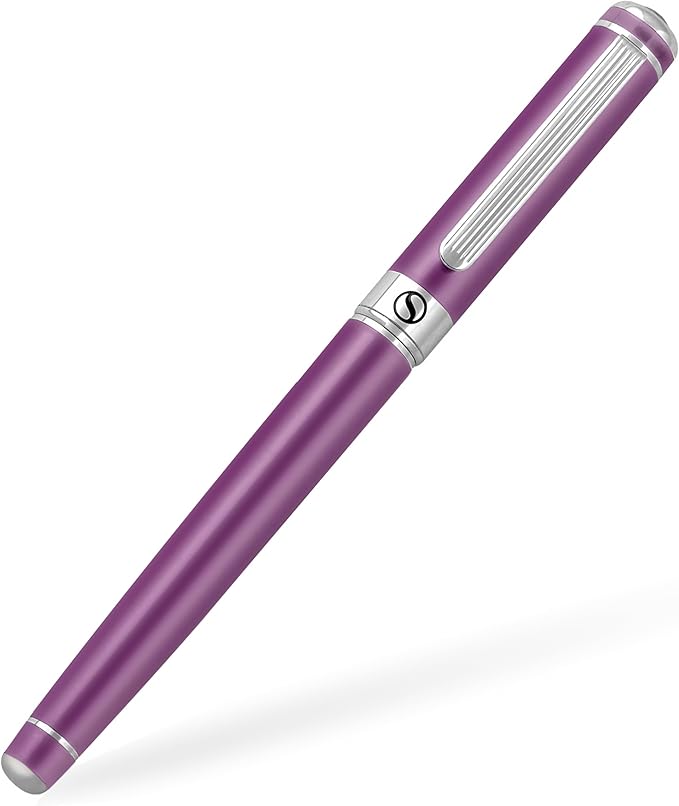 Scriveiner Dark Purple Rollerball Pen - Stunning Luxury Pen With Chrome Finish, Schmidt Ink Refill, Best Roller Ball Gift Set for Men & Women, Professional, Executive Office, Nice Pens