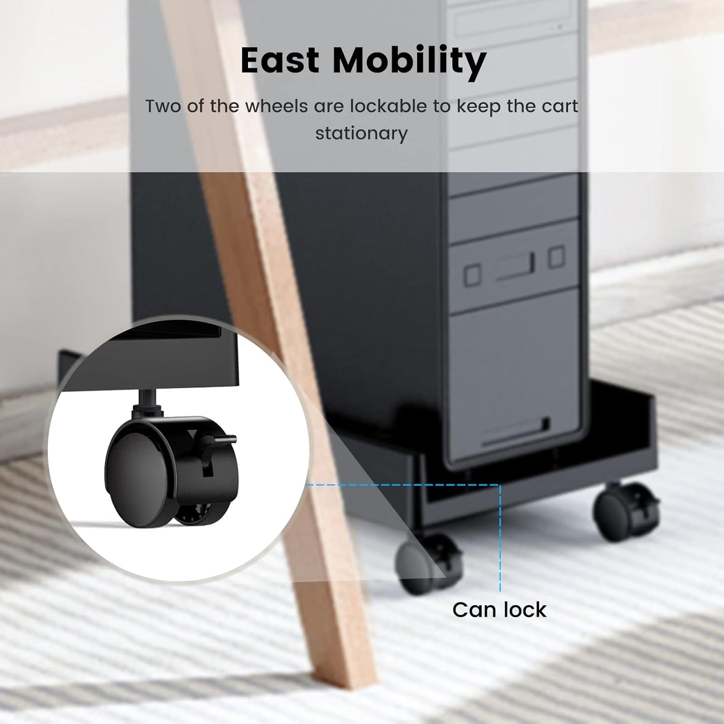 ORICO Mobile CPU Stand with Locking & Swivel Wheels, Universal Under Desk Computer Tower Stand for PC, Multi-Functional CPU Holder for Office & Home (17.9x8.74x0.86 Inches)