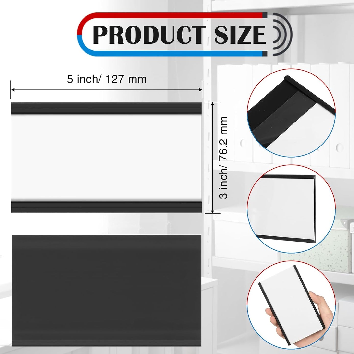Glenmal 30 Pieces C Channel Magnetic Label Holders Set 3 x 5 Inch Magnet Shelf Label Holder with Protective Films and Replacement Strips for Metal Racks Whiteboard Name Tags