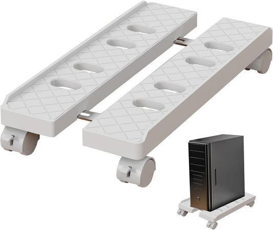 Adjustable Mobile CPU Stand, Ventilated Computer Tower Stand with 4 Caster Wheels Fits Most PC Tower, Under Desk CPU Holder PC Floor Cart Computer Riser for Gamers and Students (Large White)