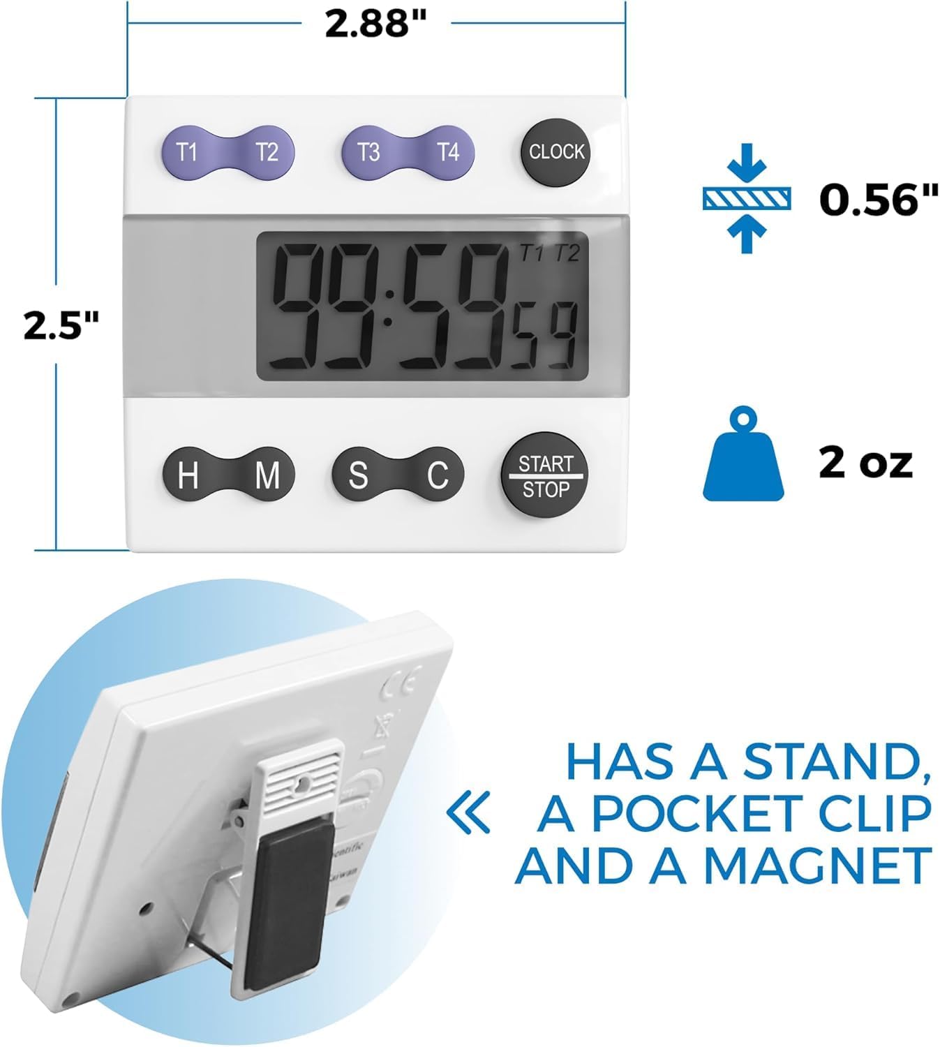 Sper Scientific Portable Digital Kitchen & Lab Timer 810015 - 4 Channel, Large Display, Loud Alarm, Classroom Timer - 2 pc