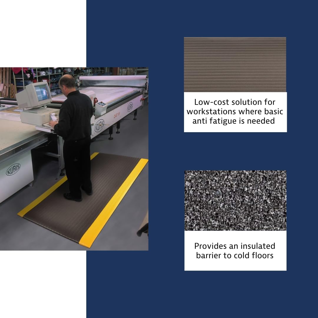 Notrax 410 Airug® 2' x 60' x 3/8" Anti Fatigue Mat, Enhanced Slip Resistance with Beveled Edges and Ribbed Surface, Ideal for Industrial and Commercial Workplaces, Black/Yellow, 410R0324BY