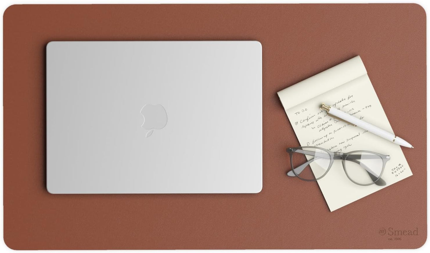 Smead Desk Pad, Vegan Leather Desk Mat with Non-Slip Faux Suede Backing, Perfect Desk Organizer for Office Decor, 23.6” x 13.7” Small, Saddle (64837)