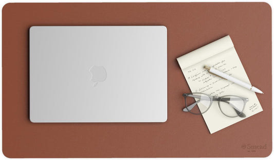 Smead Desk Pad, Vegan Leather Desk Mat with Non-Slip Faux Suede Backing, Perfect Desk Organizer for Office Decor, 23.6” x 13.7” Small, Saddle (64837)