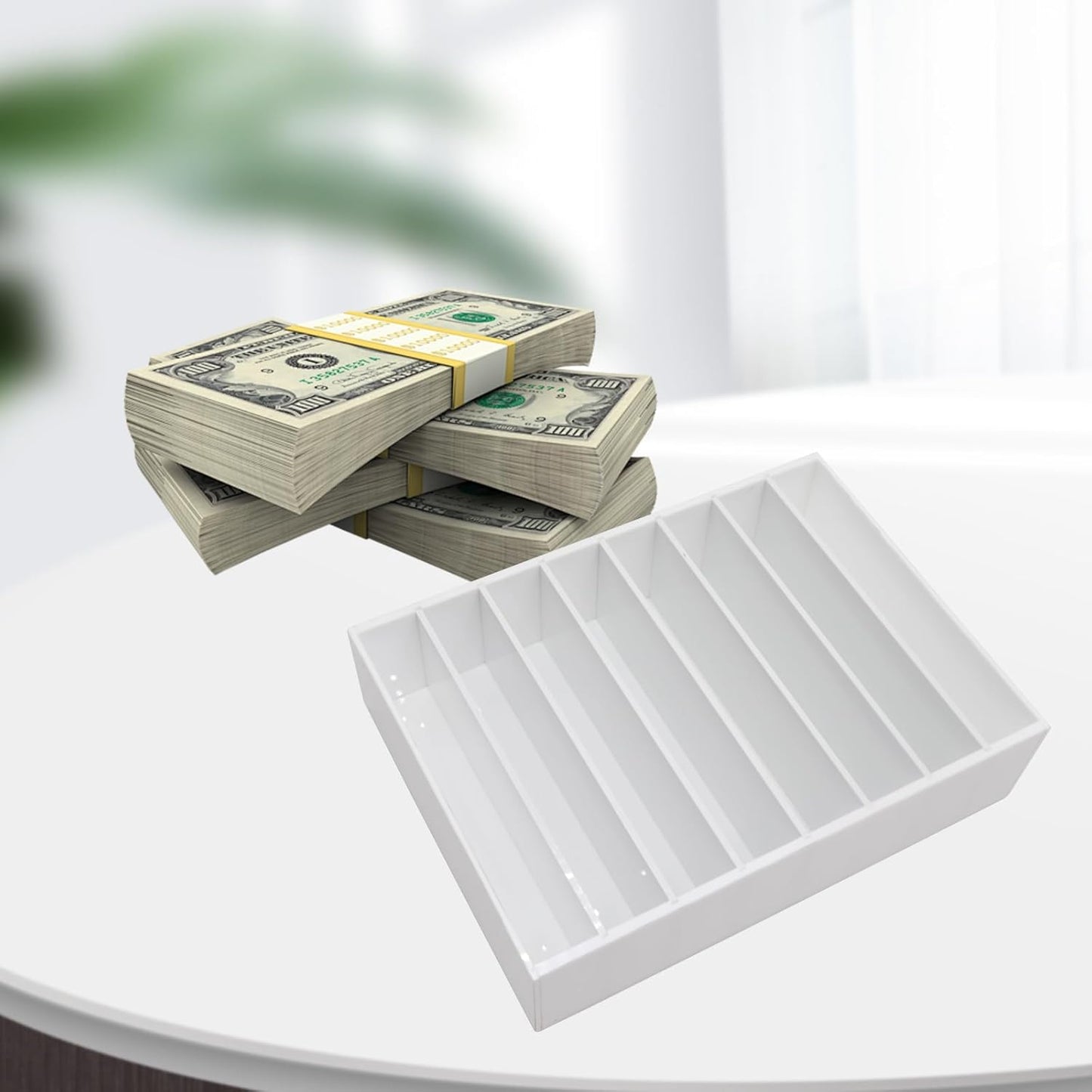 Money Organizer for Cash, 8 Compartment White Acrylic Money Holder, Cash Tray, Cash Box, Cash Organizer for Bills
