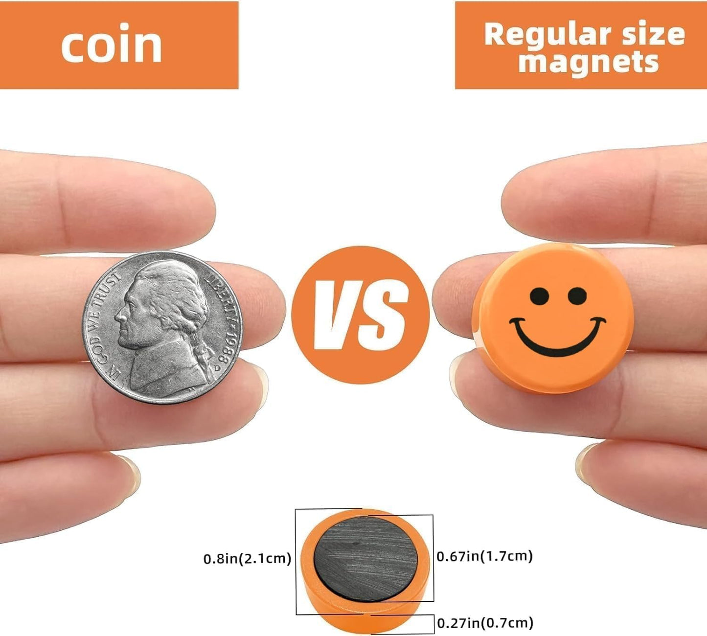 Qualsen Fridge Magnets, 50pcs Smiley Face Magnets, Small Magnet for Whiteboard, Mini Cute Magnet for Fridge, Locker, White Board, Kitchen, Office, Classroom (10 Colors Smile)