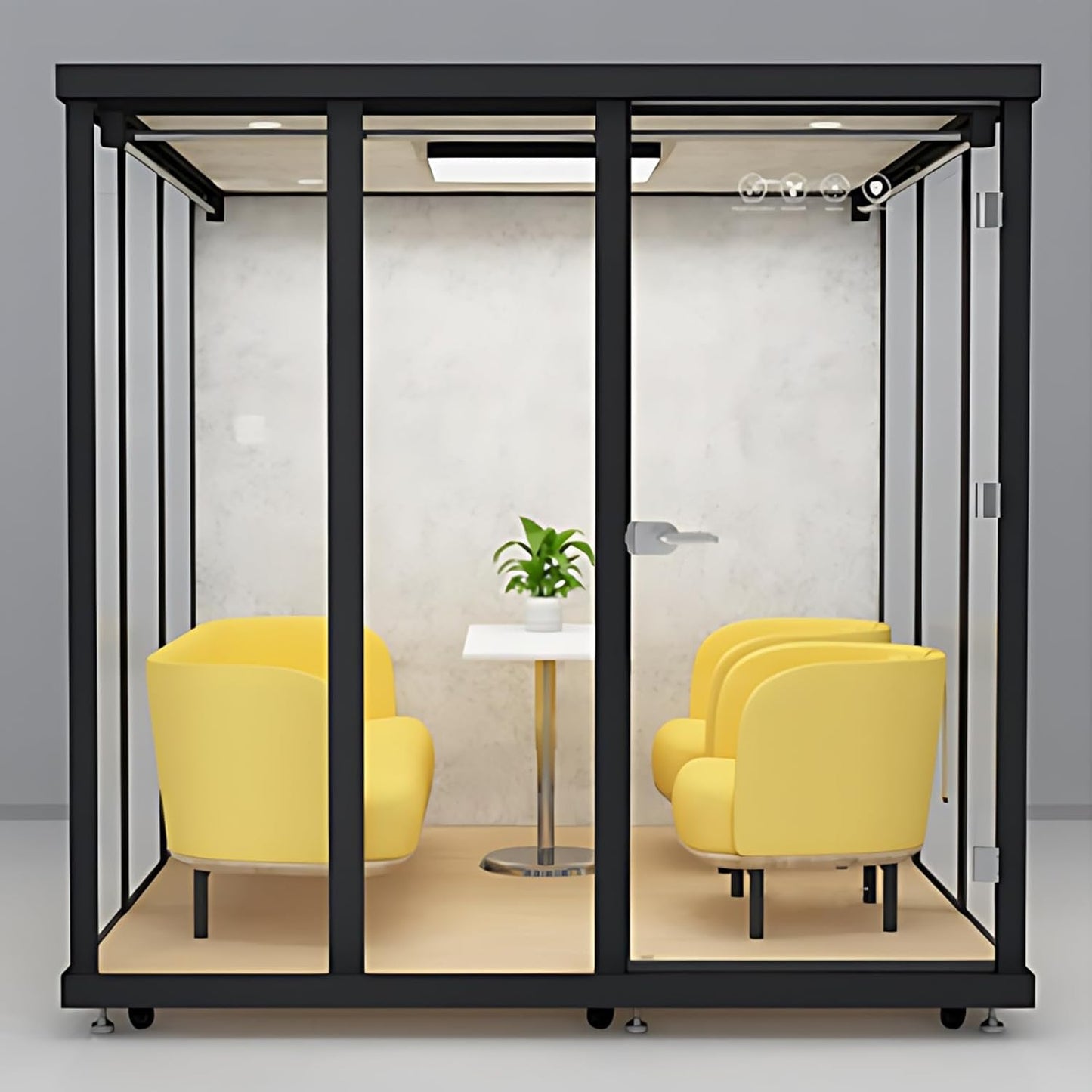 Office Sound Booth with Audio Privacy - Modern Soundproof Booth Includes Black Transparent Glass Design,Freestanding Office Room with Light, Fans,Casters for Negotiation,Meeting(86.61IN)