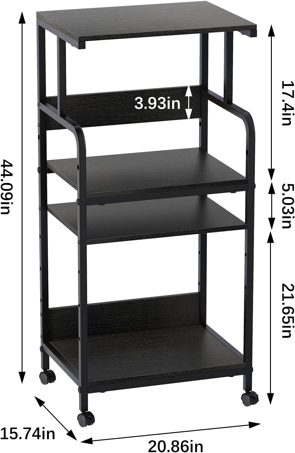 4 Tier Stand with Storage Shelf, Tall Mobile Printer Table for Home Office, Adjustable Stands for Heat Press Scanner Fax (Black)