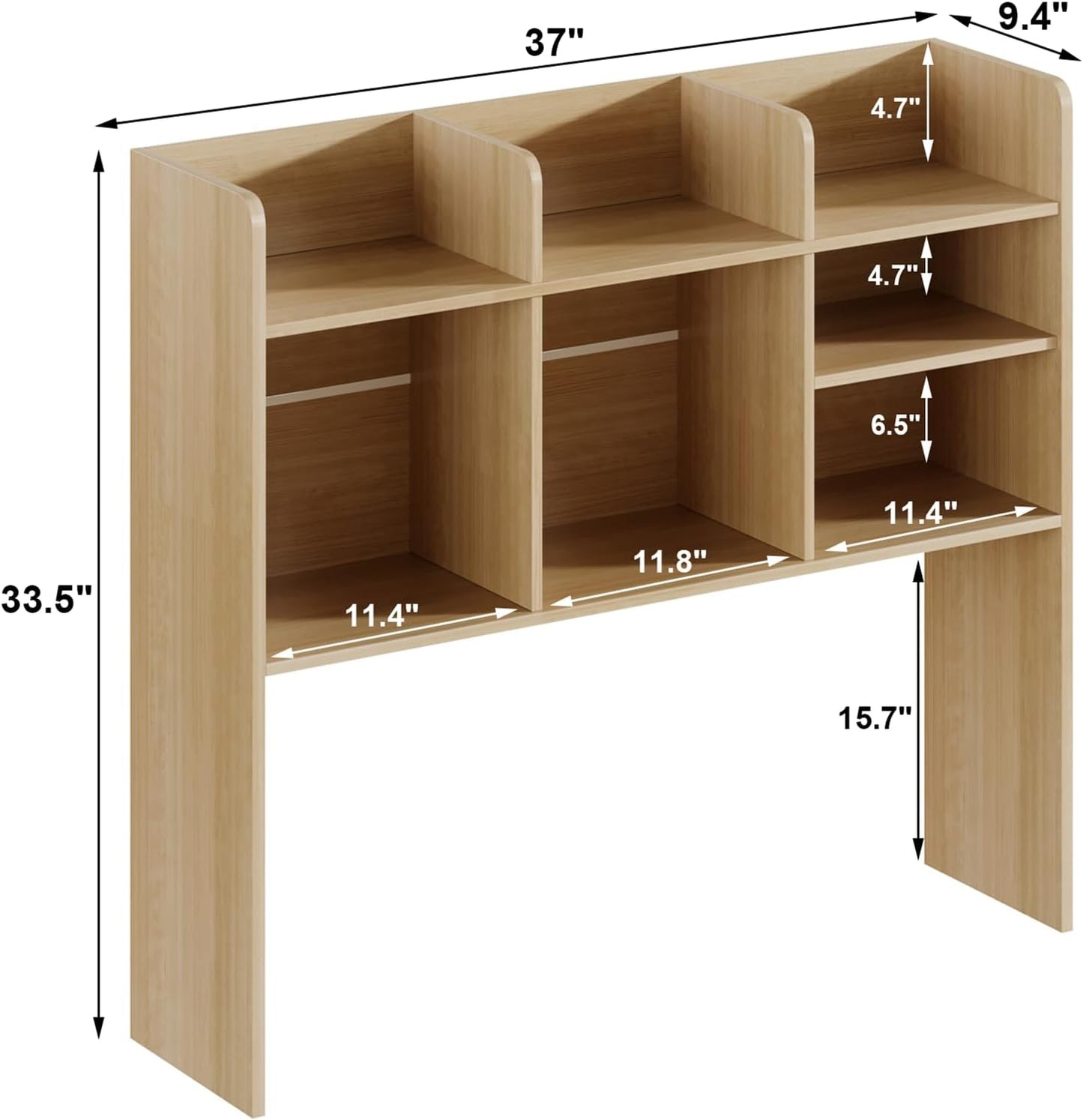 ChooChoo Desktop Bookshelf, Wood Desk Hutch Organizer with 7 Shelves for Computer Desk, Desktop Shelf Bookshelf Storage for College Dorm Office Home, Natural