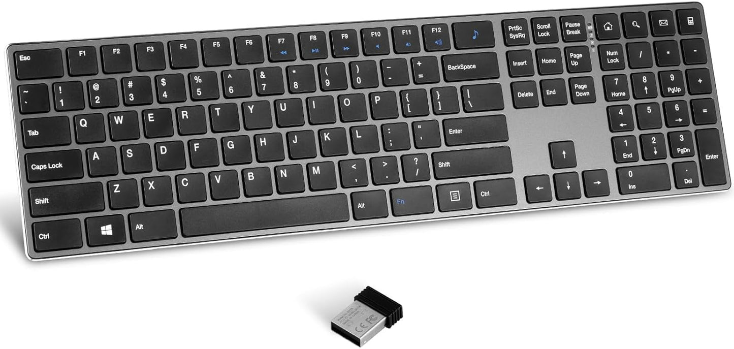K01R Wireless Keyboard, 2.4G Slim and Compact Wireless Keyboard with Numeric Keypad, Long Battery Life, Lag-Free for PC Laptop Computer Windows, Space Grey
