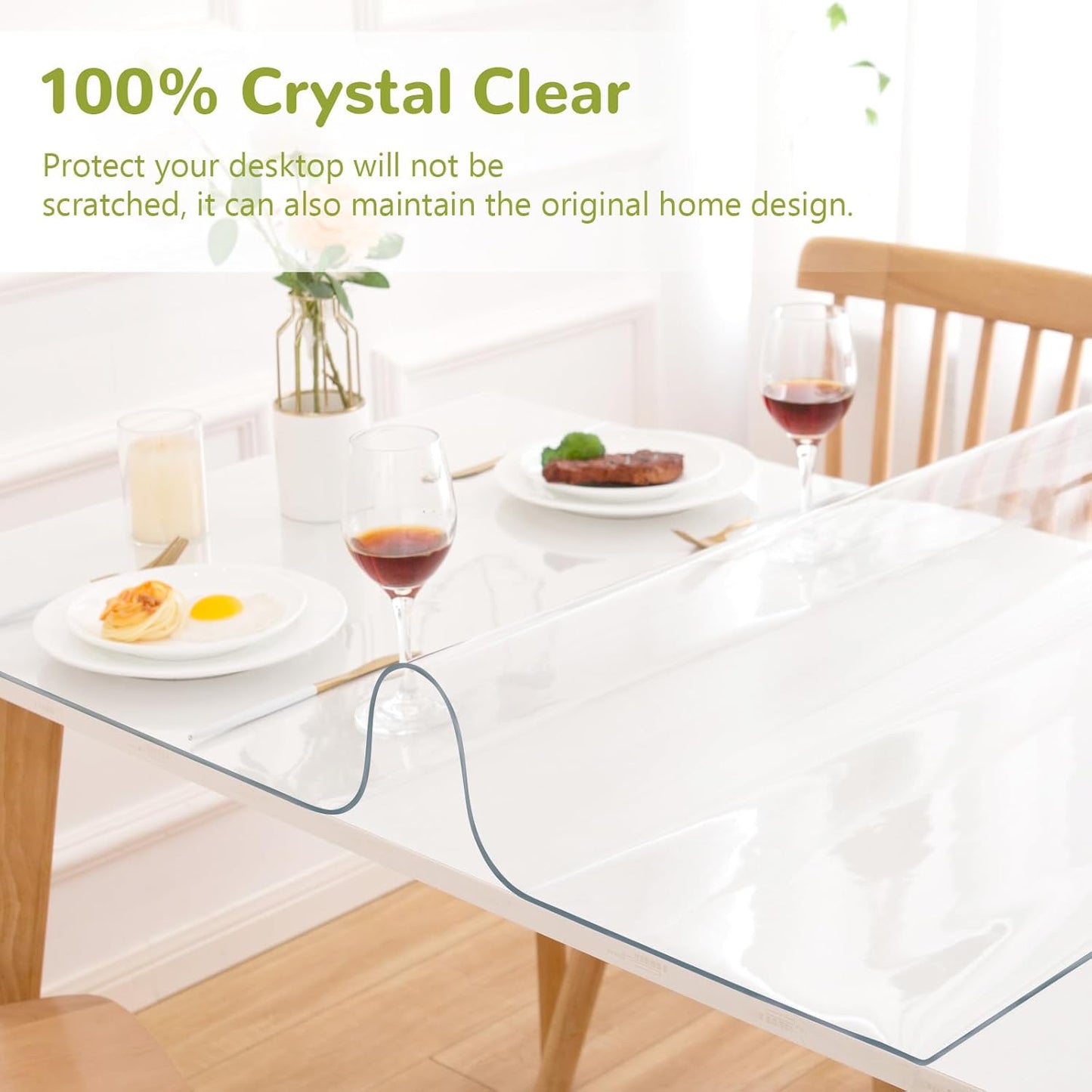 35 x 87 Inch Clear Table Cover Protector, Clear Table Protector for Dining Room Table, 1.5mm Plastic Table Cover, Waterproof Table Pad for Kitchen, Office