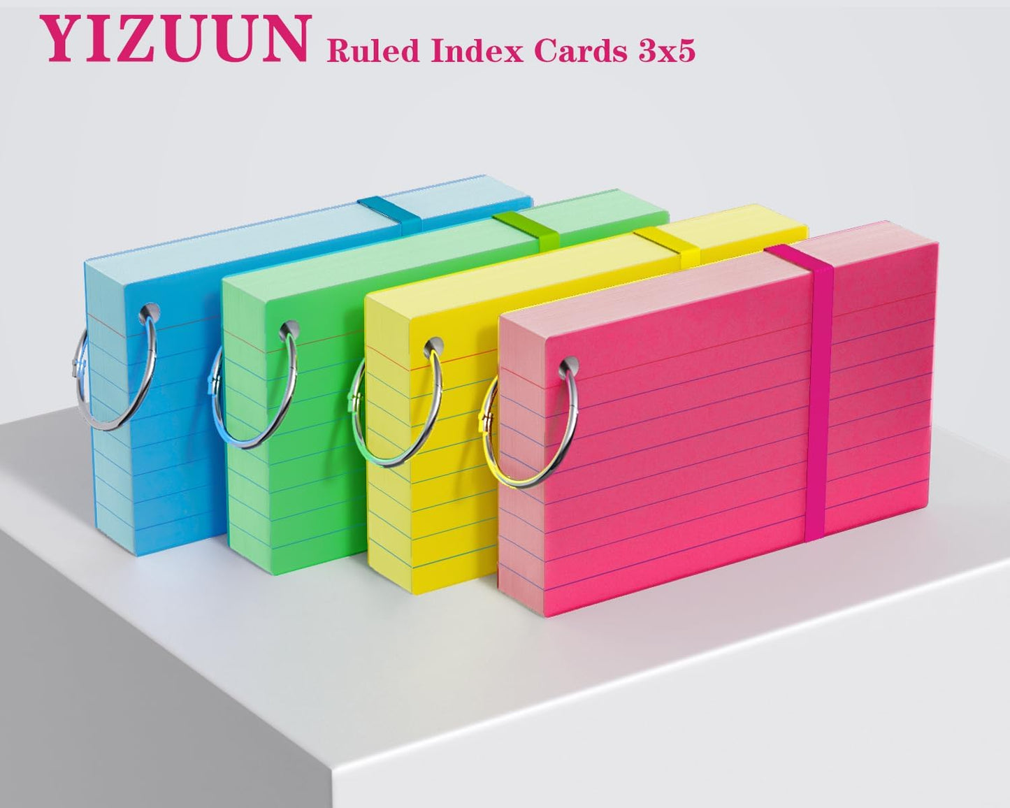 Colored Index Cards 3x5, YIZUUN Flash Cards with Ring, 200 PCS, Ruled Note Cards, Flash Cards for Studying, 3x5 Note Cards for Office, Home, School