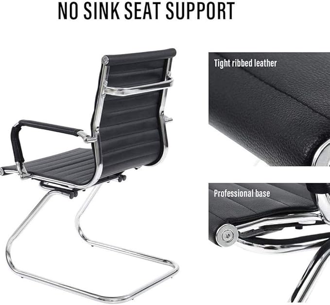 Reception Chairs No Wheels Leather Conference Chair Heavy Duty Back Support Office Guest Chair, Set of 2 (Black)