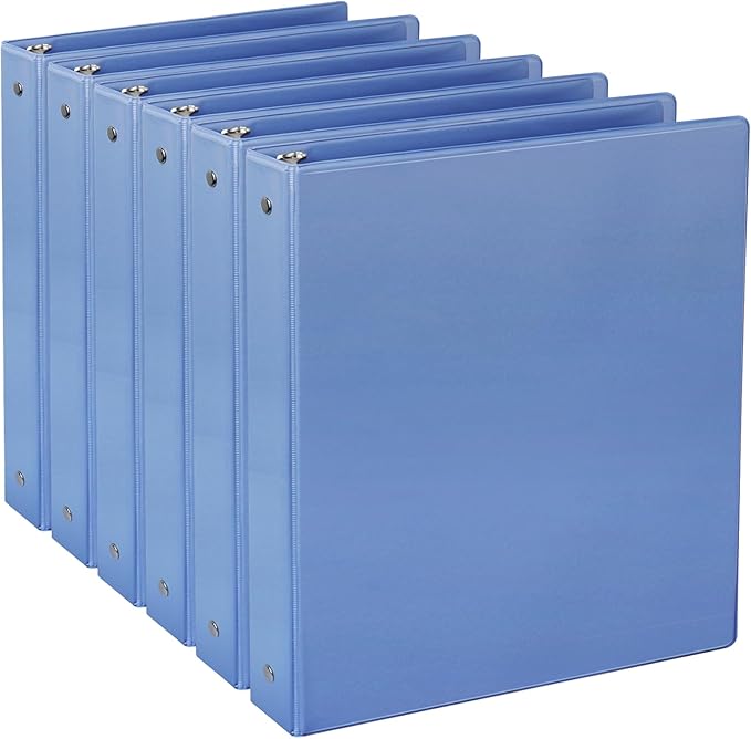 6-Pack 1-Inch Binder, Standard 3 Ring Binder Fit US Letter Size Paper, Presentation Round Ring Binders,Blue
