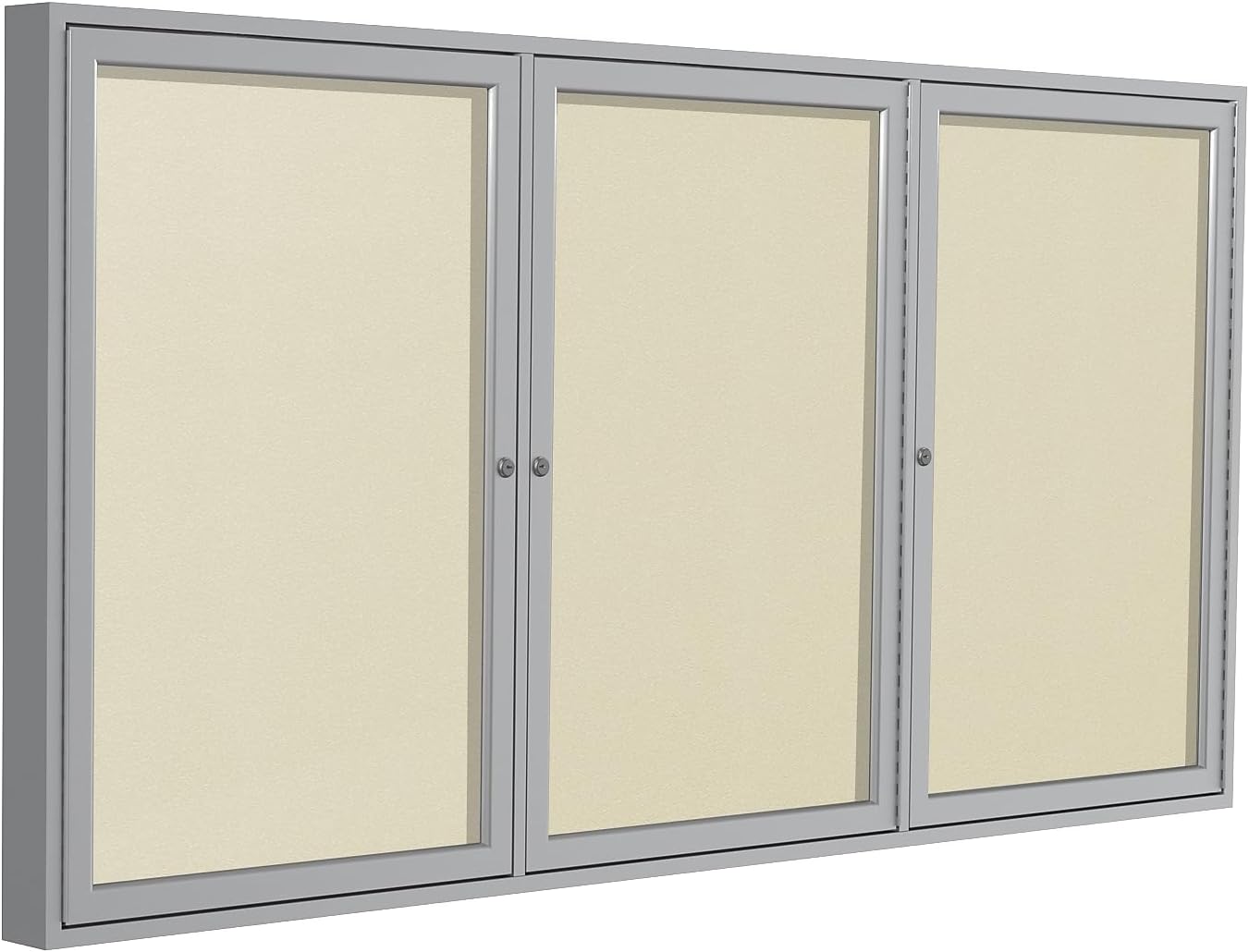 Ghent 48"x72" 3-Door Outdoor Enclosed Vinyl Bulletin Board, Shatter Resistant, with Lock, Satin Aluminum Frame - Ivory (PA34872VX-185), Made in the USA