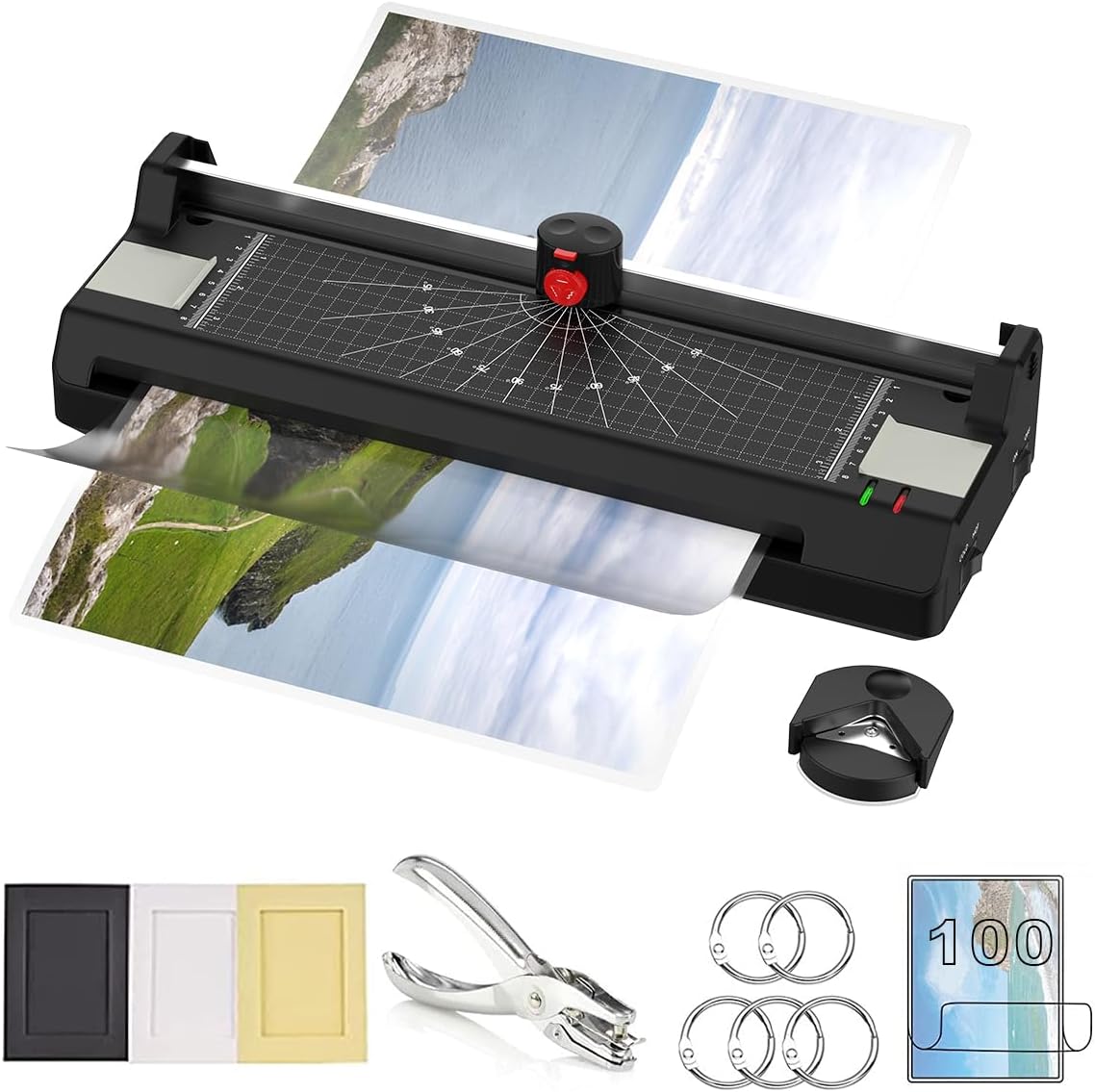 Laminator Machine for A3/A4/A6, YE381 Thermal Laminating Machine for Home Office School Use with 100 Pouches, Paper Trimmer and Corner Rounder