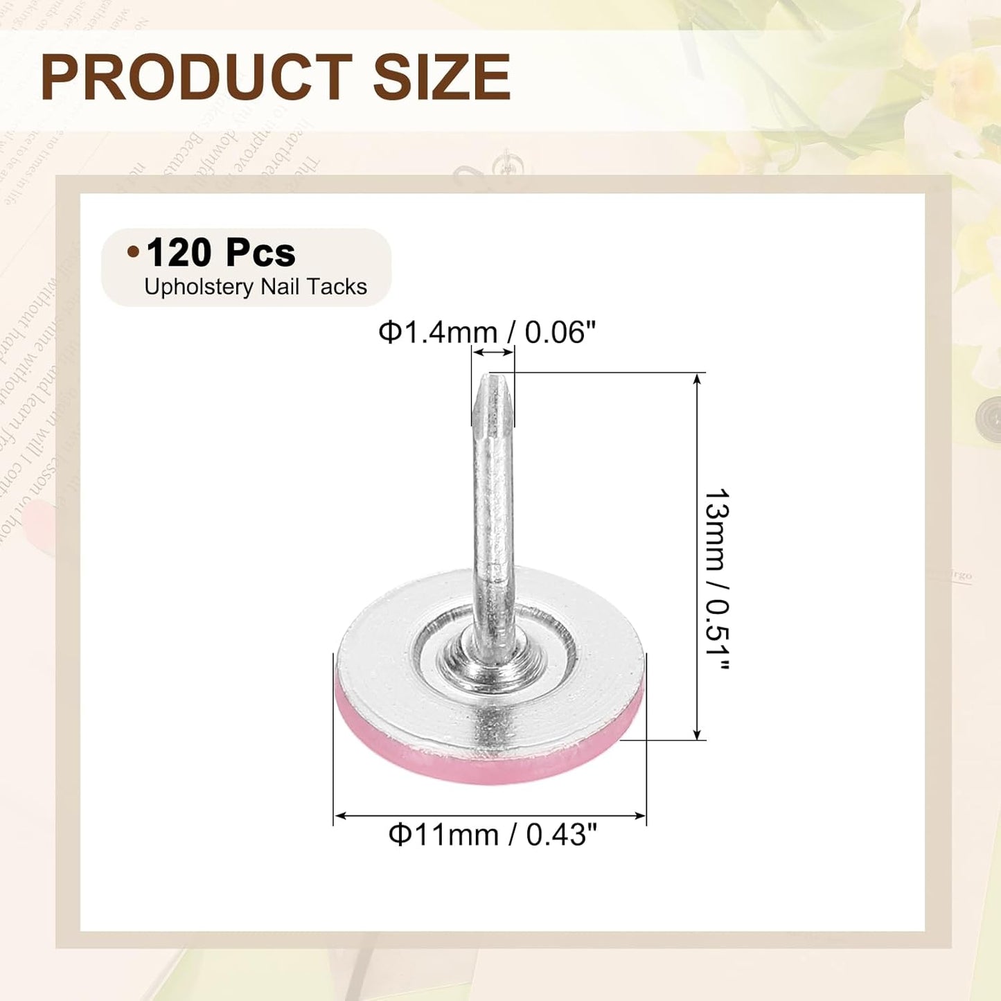 uxcell 120Pcs Push Pins, 11mmx13mm Round Flat Head Decorative Thumb Tacks Upholstery Tacks for Cork Board Office Wall Hangings, Pink