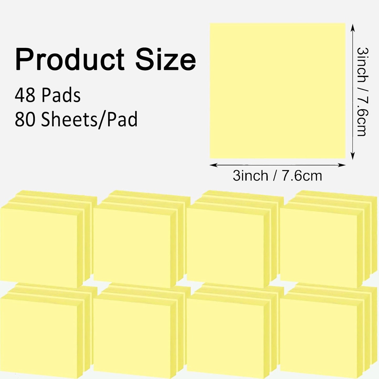 48 Pack 3840 Sheets Pop Up Sticky Notes 3X3 in Bright Color Self Sticky Note Pads Colorful Post Stickies for Office Home School Meeting, 80 Sheets/pad, Yellow