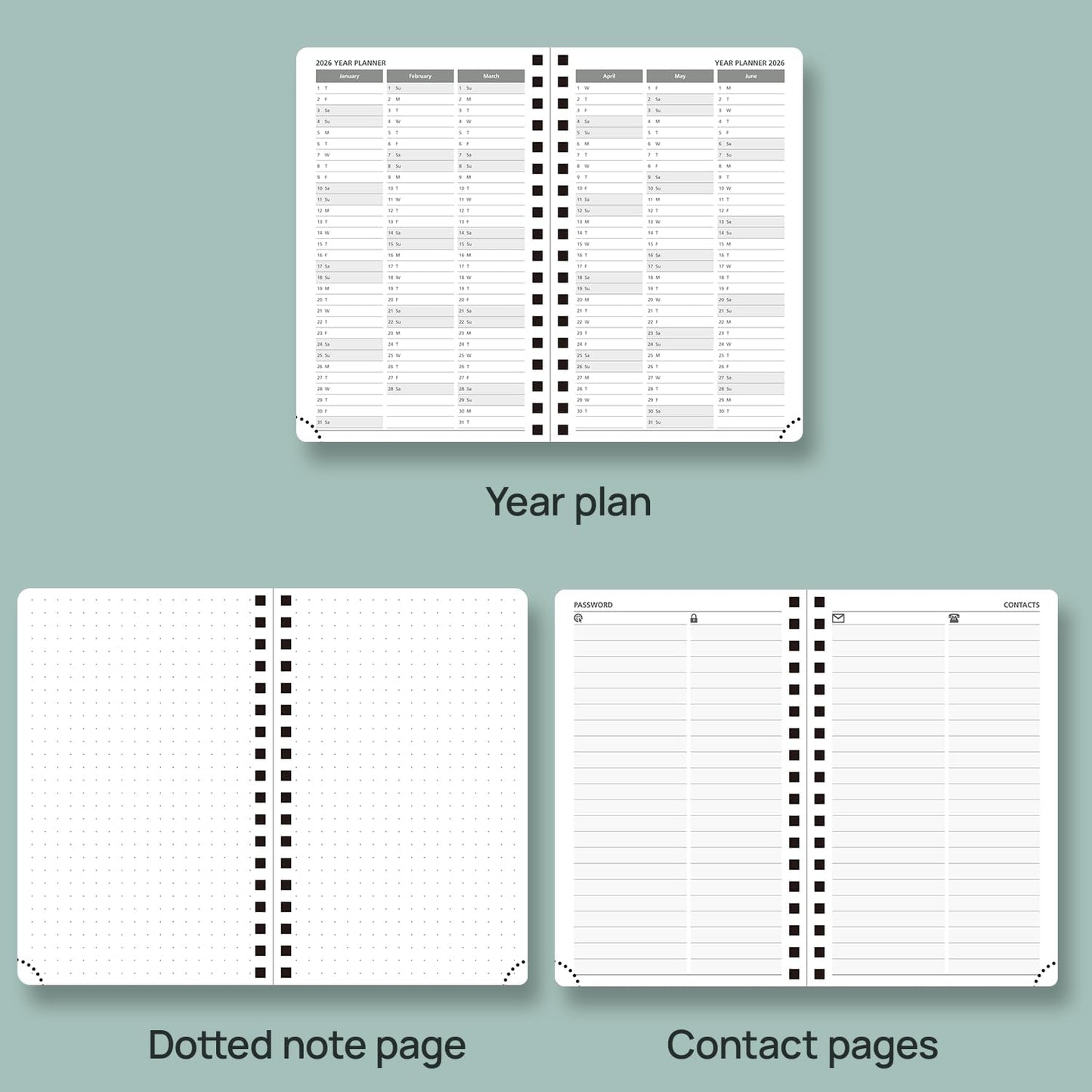 POPRUN Planner 2025-2026 Weekly Notebook (Pocket Size 4''x 6.25''), Small Academic Calendar for Purse with Spiral Soft Cover, Plastic Ruler, Inner Pocket, 100 GSM - Brown