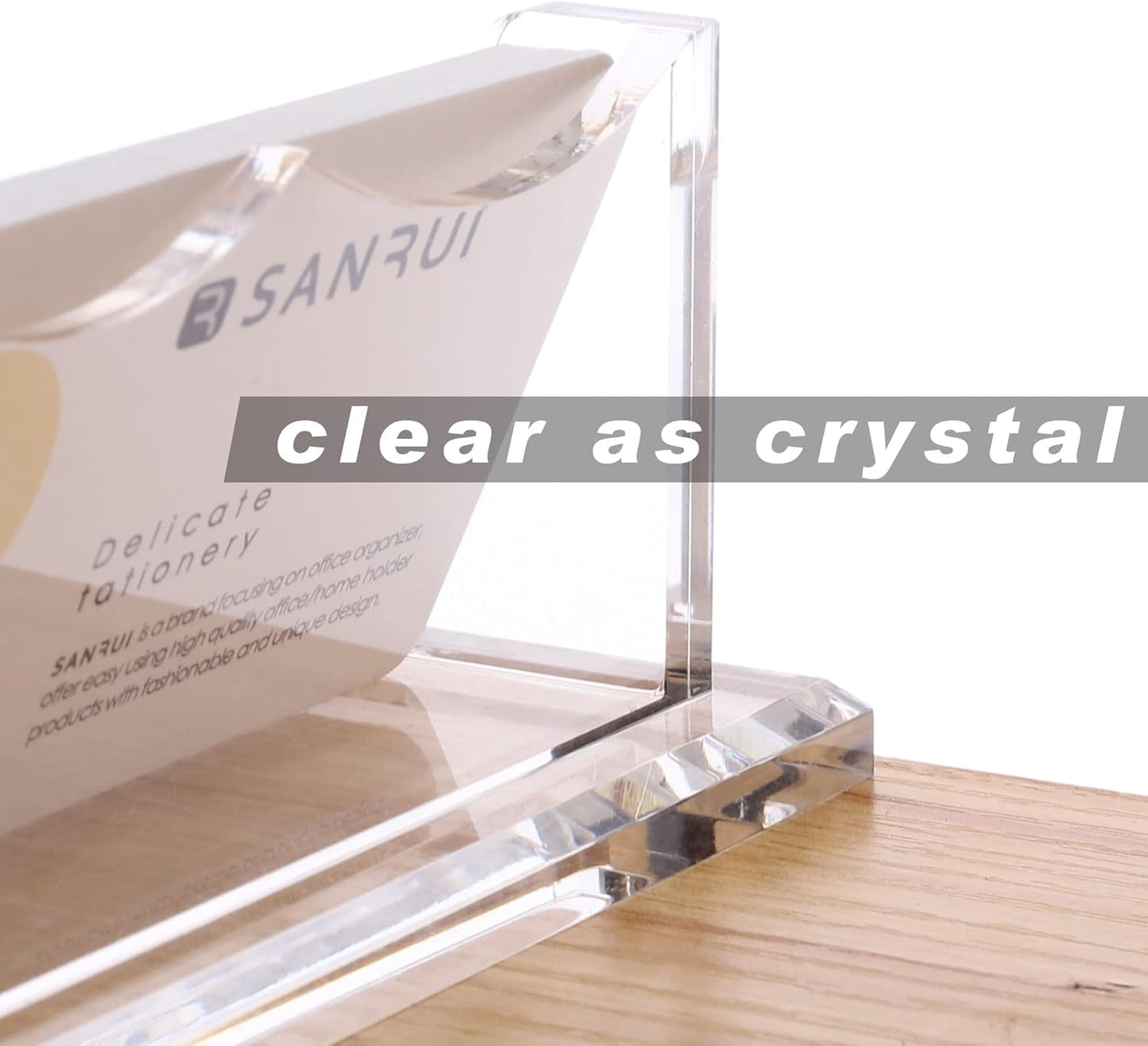 SANRUI Clear Horizontal Business Card Holder Stand for Desk, Acrylic Desktop Display Name Cards Holders Organizer Storage Rack,for Exhibition, Home , Office ,1 Tier 1 Pocket , 60 Card Capacity