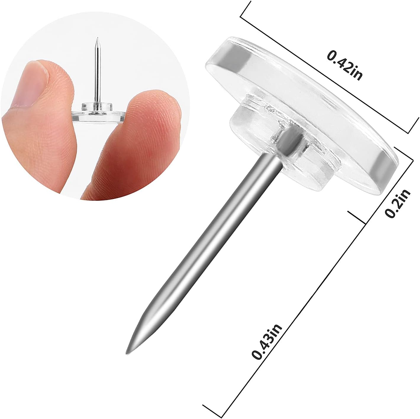 Push Pins 400-count Flat Clear Thumb Tacks Steel Point and Plastic Head for Corkboard and Wooden Photo Wall
