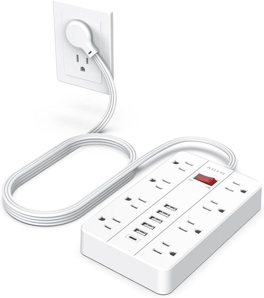 Power Strip Surge Protector with 6 USB (1USB C) Ports,AOFO 5 ft Extension Cord Flat Plug with 8 Widely Spaced Outlets,Wall Mountable Charging Station for Phone Tablet Laptop Computer Multiple Devices